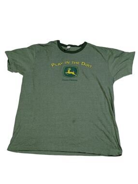Vintage John Deere Play In The Dirt Ringer Tee Green Large Farmcore Graphic
